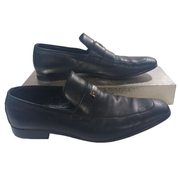 Men's Gucci Florence Black Leather Slip On Loafers Silver G Spell Out Logo - Picture 3 of 9